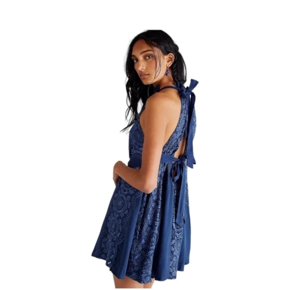 Free People Mimosa Eyelet Halter Mini Dress Size L - Picture 1 of 9